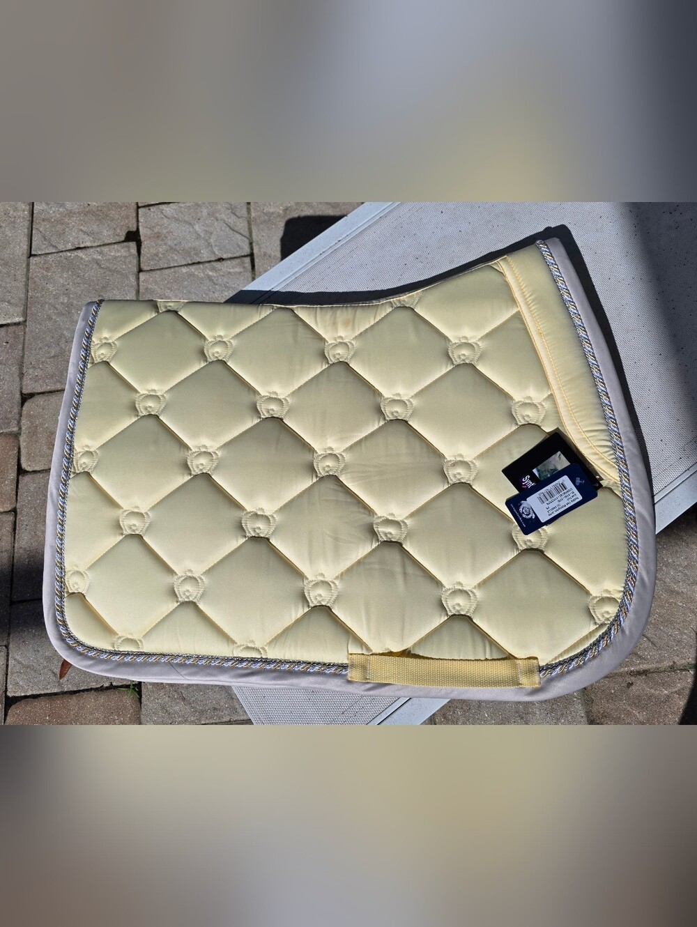 Cream Quilted Saddle Pad with Silver Braid Trim